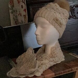 Cozy Cream Knit Kids Hat and Scarf Set